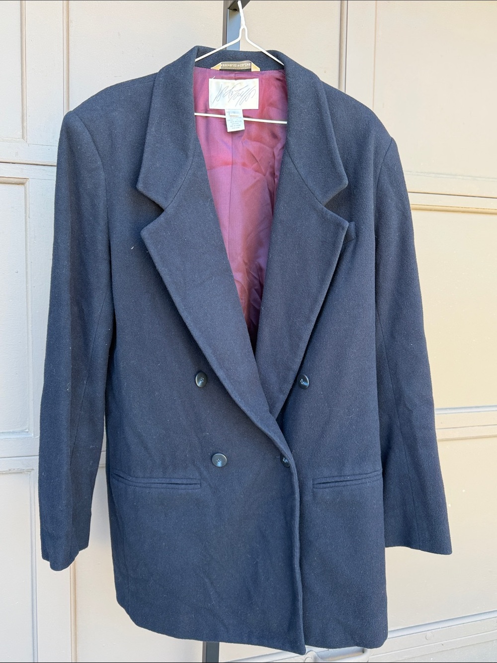 Lord & Taylor Navy Double-Breasted Blazer with Rose Pink Lining